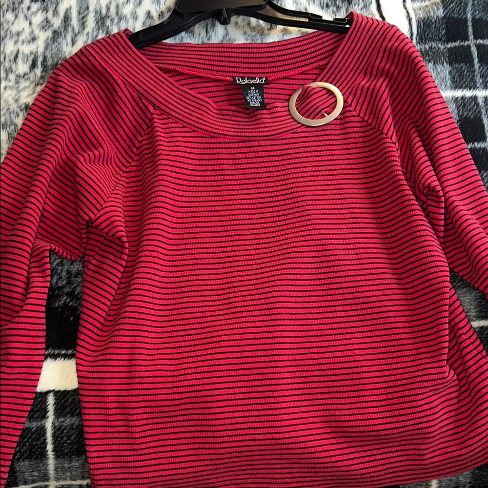 Rafaella Red and Black Striped Top